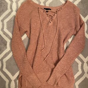 American eagle pink knit front tie sweater